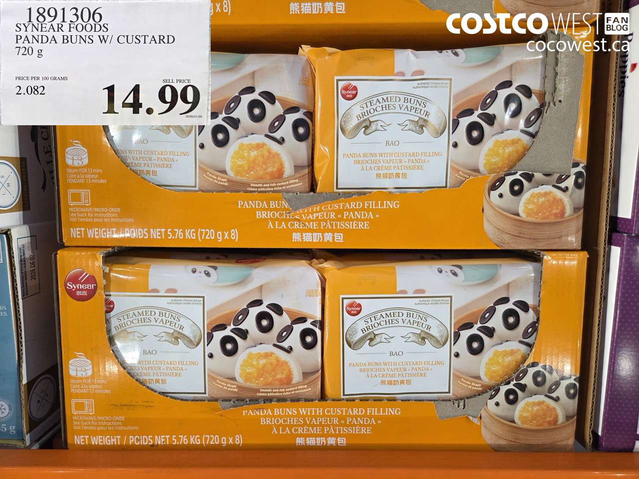 1891306 SYNEAR FOODS PANDA BUNS W/CUSTARD 720G $14.99
