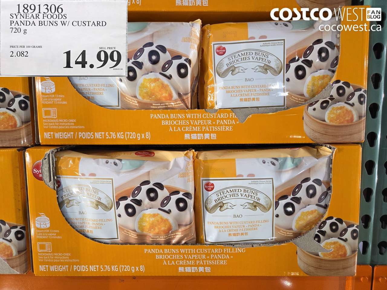 1891306 SYNEAR FOODS PANDA BUNS W/ CUSTARD 720 g $14.99