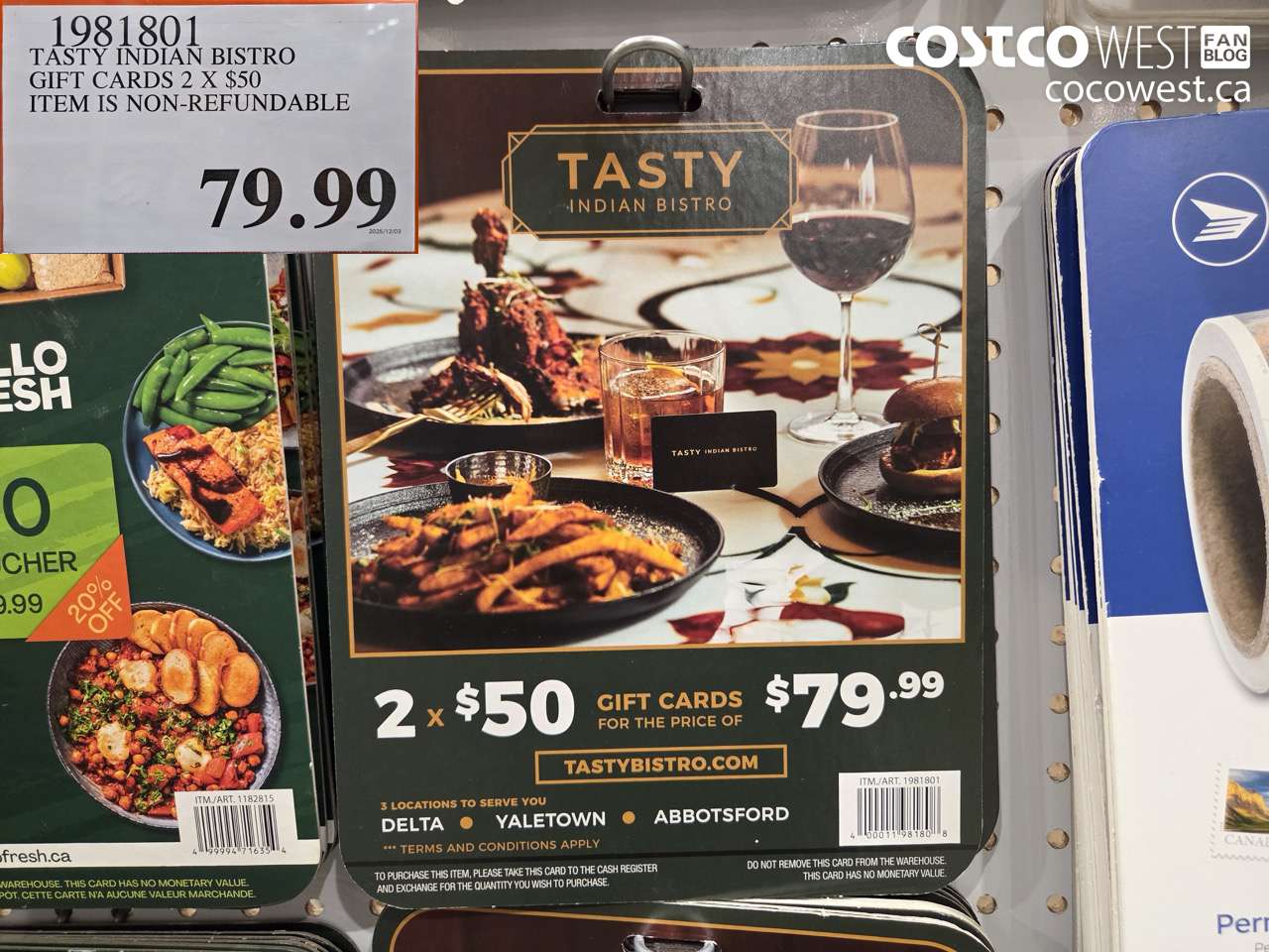 1981801 TASTY INDIAN BISTRO GIFT CARDS 2 X $50 ITEM IS NON-REFUNDABLE $79.99