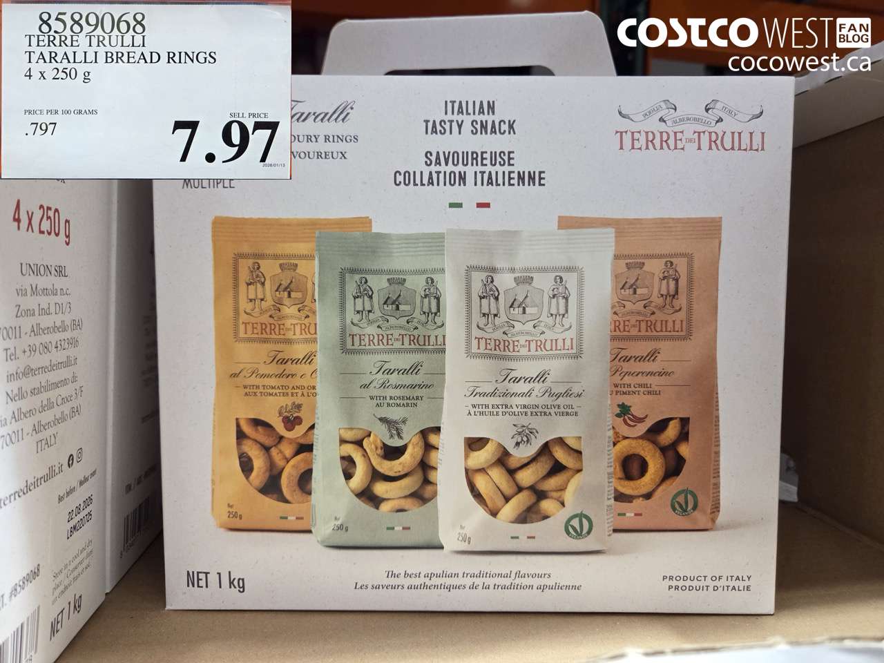 8589068 TERRE TRULLI TARALLI BREAD RINGS 4 x 250 g $7.97
