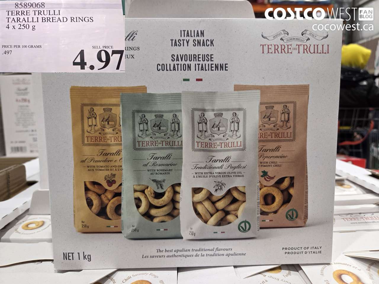 8589068 TERRE TRULLI TARALLI BREAD RINGS 4 x 250 g $4.97