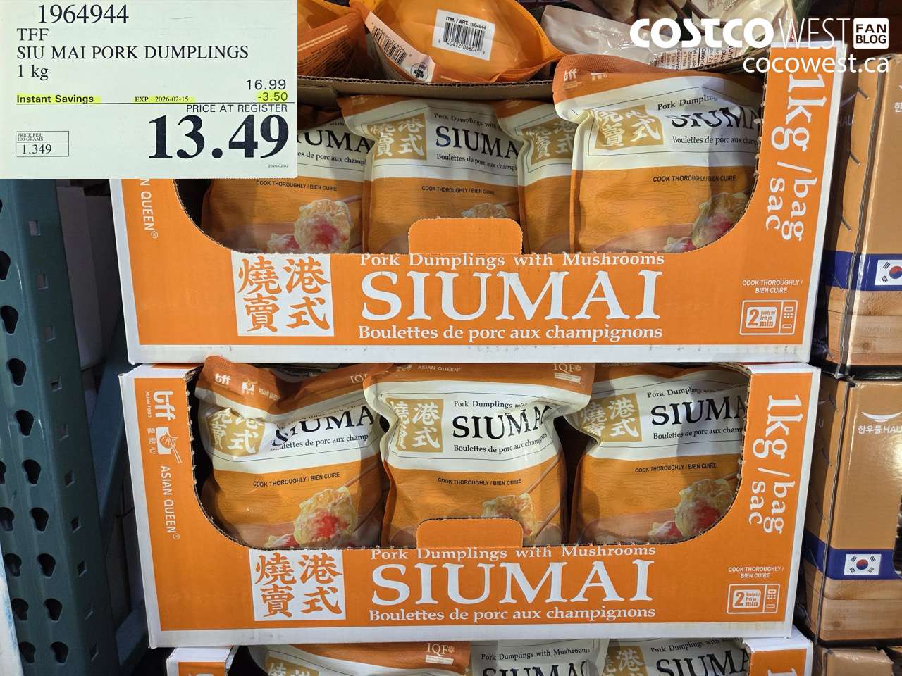 1964944 TFF SIU MAI PORK DUMPLINGS 1KG ($3.50 INSTANT SAVINGS EXPIRES ON 2026-02-15) $13.49