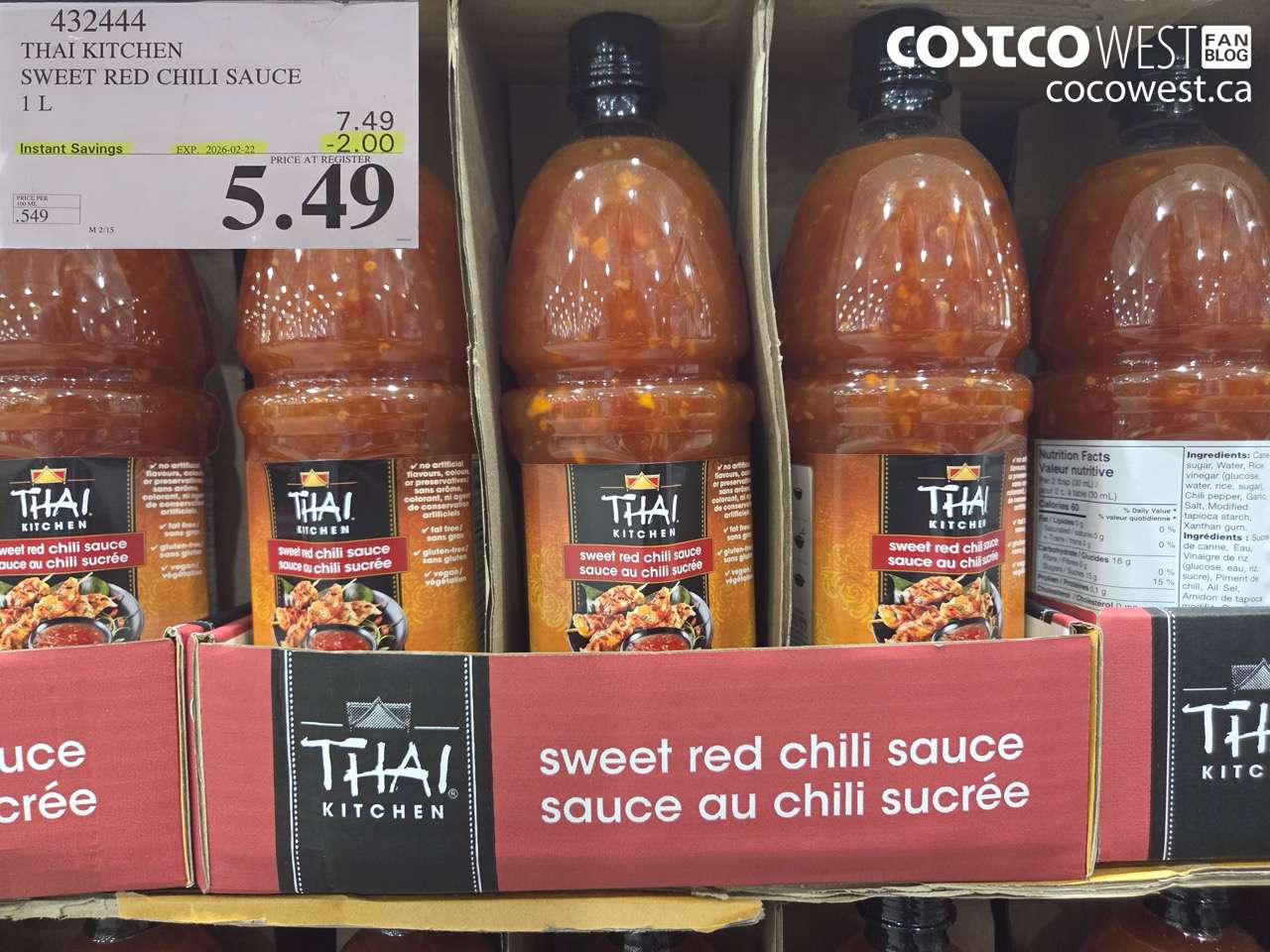 432444 THAI KITCHEN SWEET RED CHILI SAUCE 1L ($2.00 INSTANT SAVINGS EXPIRES ON 2026-02-22) $5.49