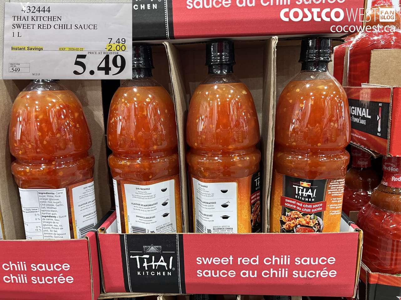 432444 THAI KITCHEN SWEET RED CHILI SAUCE 1 L ($2.00 INSTANT SAVINGS EXPIRES ON 2026-02-22) $5.49