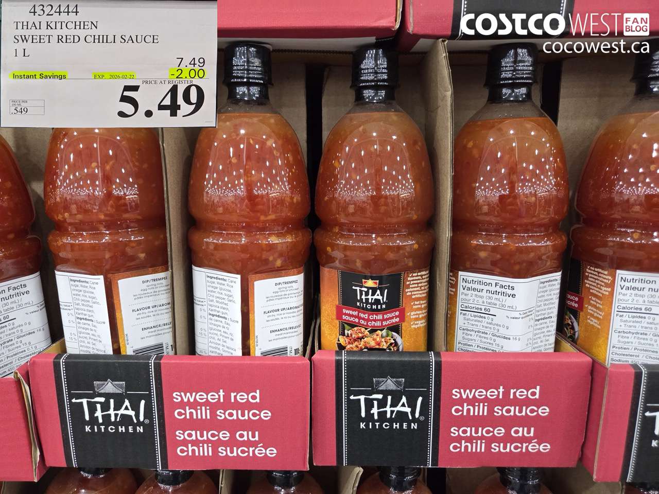 432444 THAI KITCHEN SWEET RED CHILI SAUCE 1 L ($2.00 INSTANT SAVINGS EXPIRES ON 2026-02-22) $5.49
