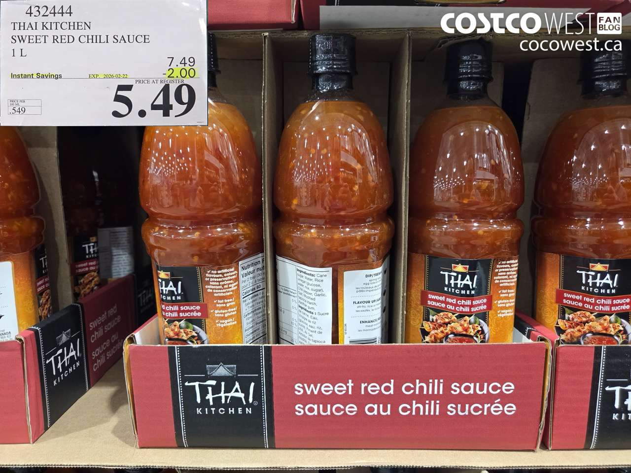 432444 THAI KITCHEN SWEET RED CHILI SAUCE 1 L ($2.00 INSTANT SAVINGS EXPIRES ON 2026-02-22) $5.49