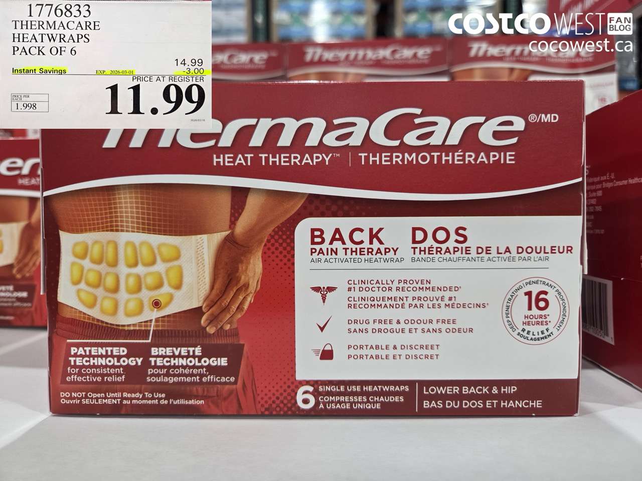1776833 THERMACARE HEATWRAPS PACK OF 6 ($3.00 INSTANT SAVINGS EXPIRES ON 2026-03-01) $11.99