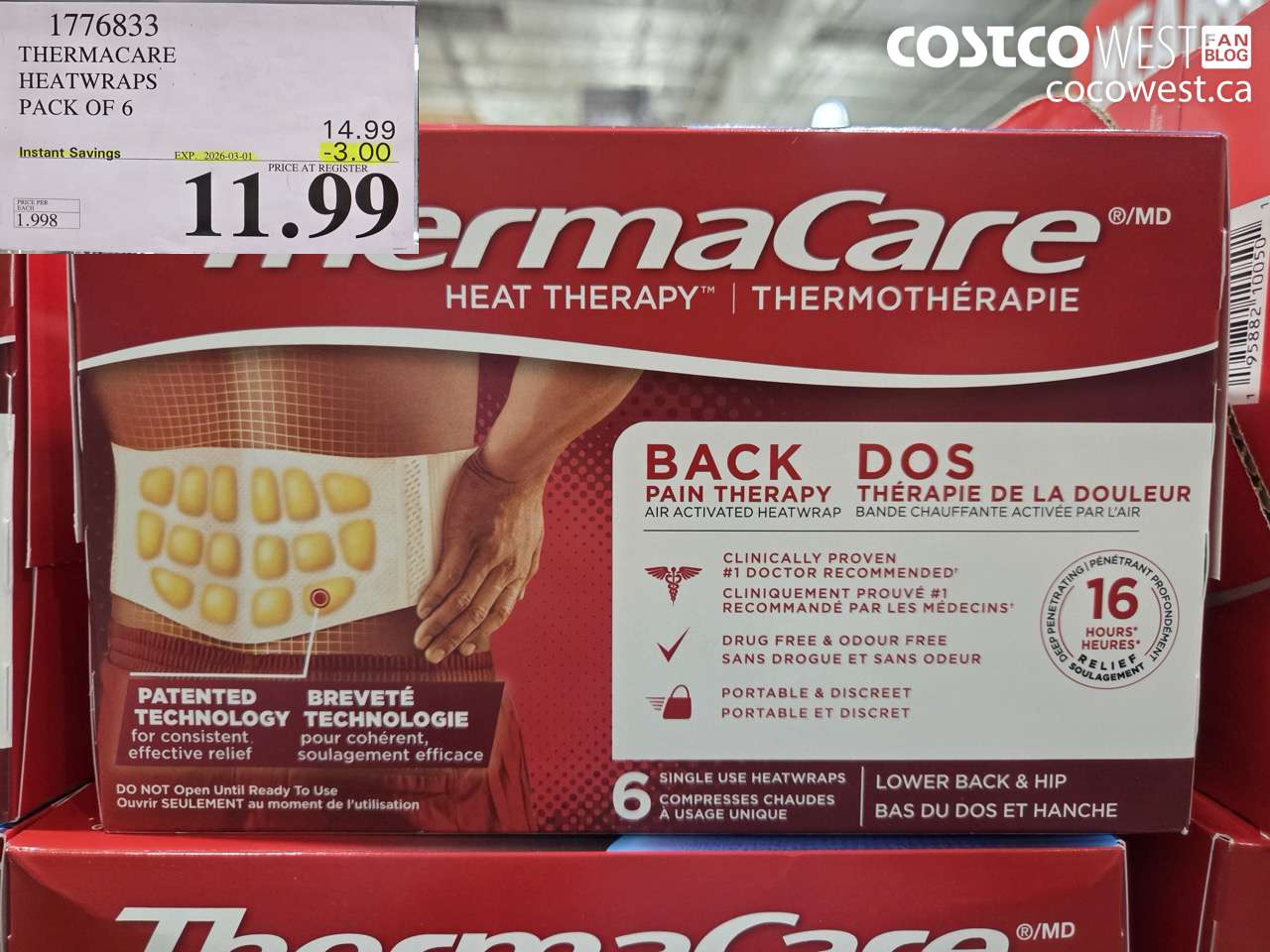 1776833 THERMACARE HEATWRAPS PACK OF 6 ($3.00 INSTANT SAVINGS EXPIRES ON 2026-03-01) $11.99