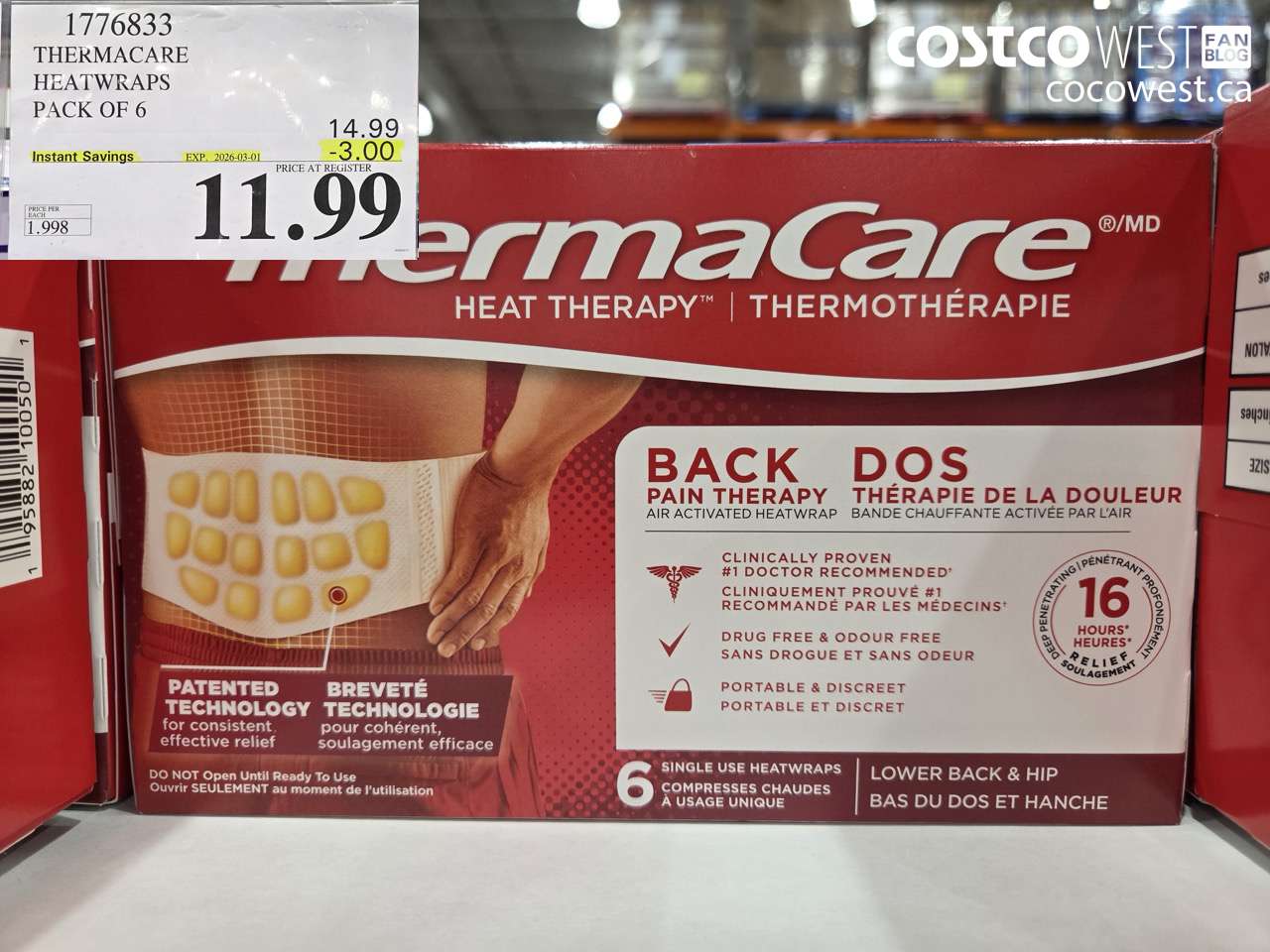 1776833 THERMACARE HEATWRAPS PACK OF 6 ($3.00 INSTANT SAVINGS EXPIRES ON 2026-03-01) $11.99