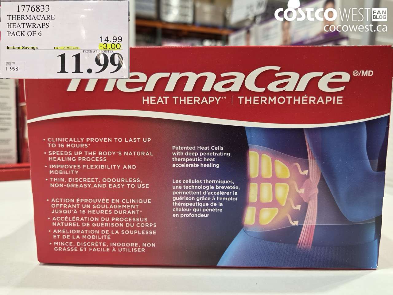 1776833 THERMACARE HEATWRAPS PACK OF 6 ($3.00 INSTANT SAVINGS EXPIRES ON 2026-03-01) $11.99