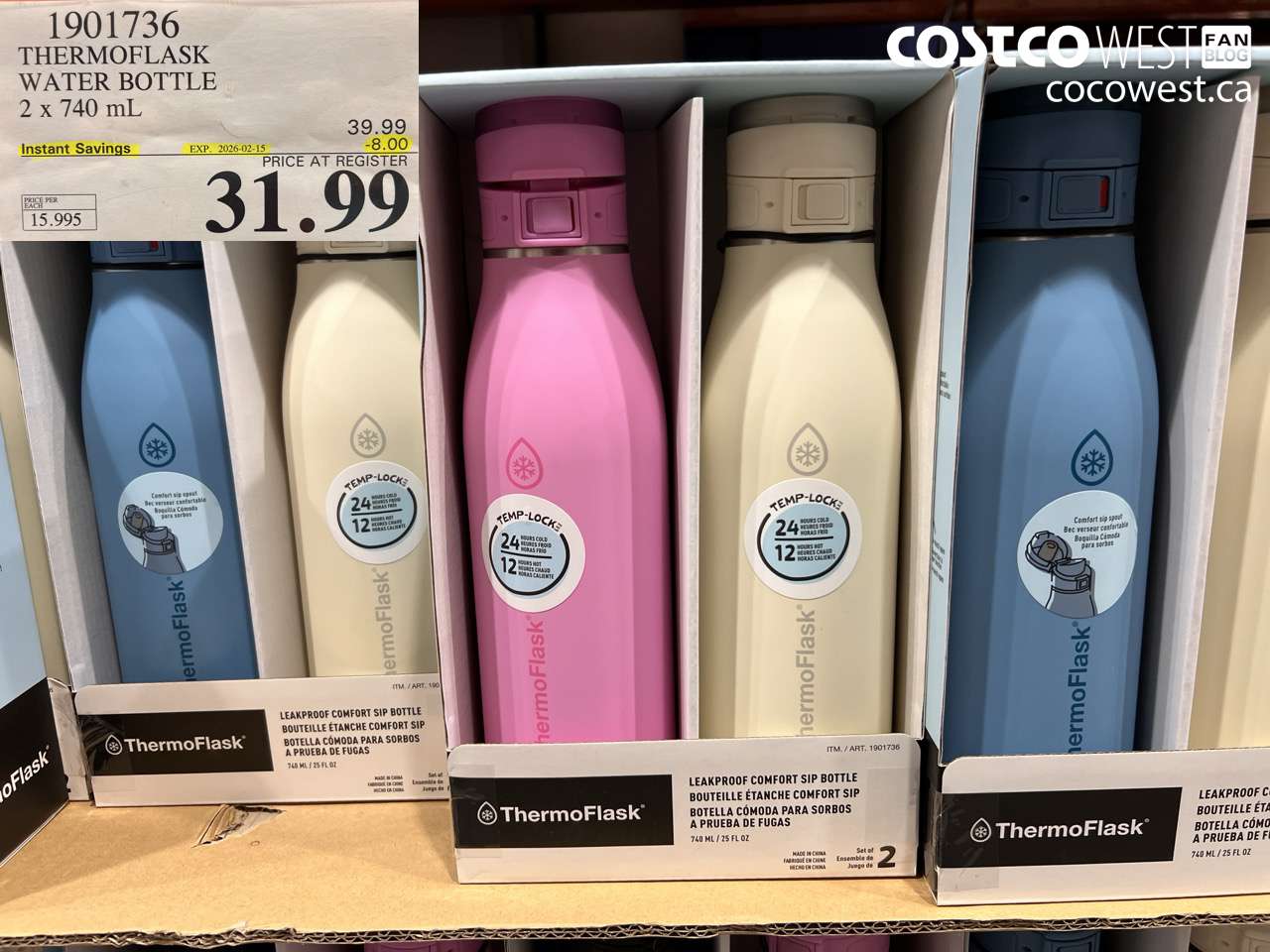 1901736 THERMOFLASK WATER BOTTLE 2 x 740 mL ($8.00 INSTANT SAVINGS EXPIRES ON 2026-02-15) $31.99