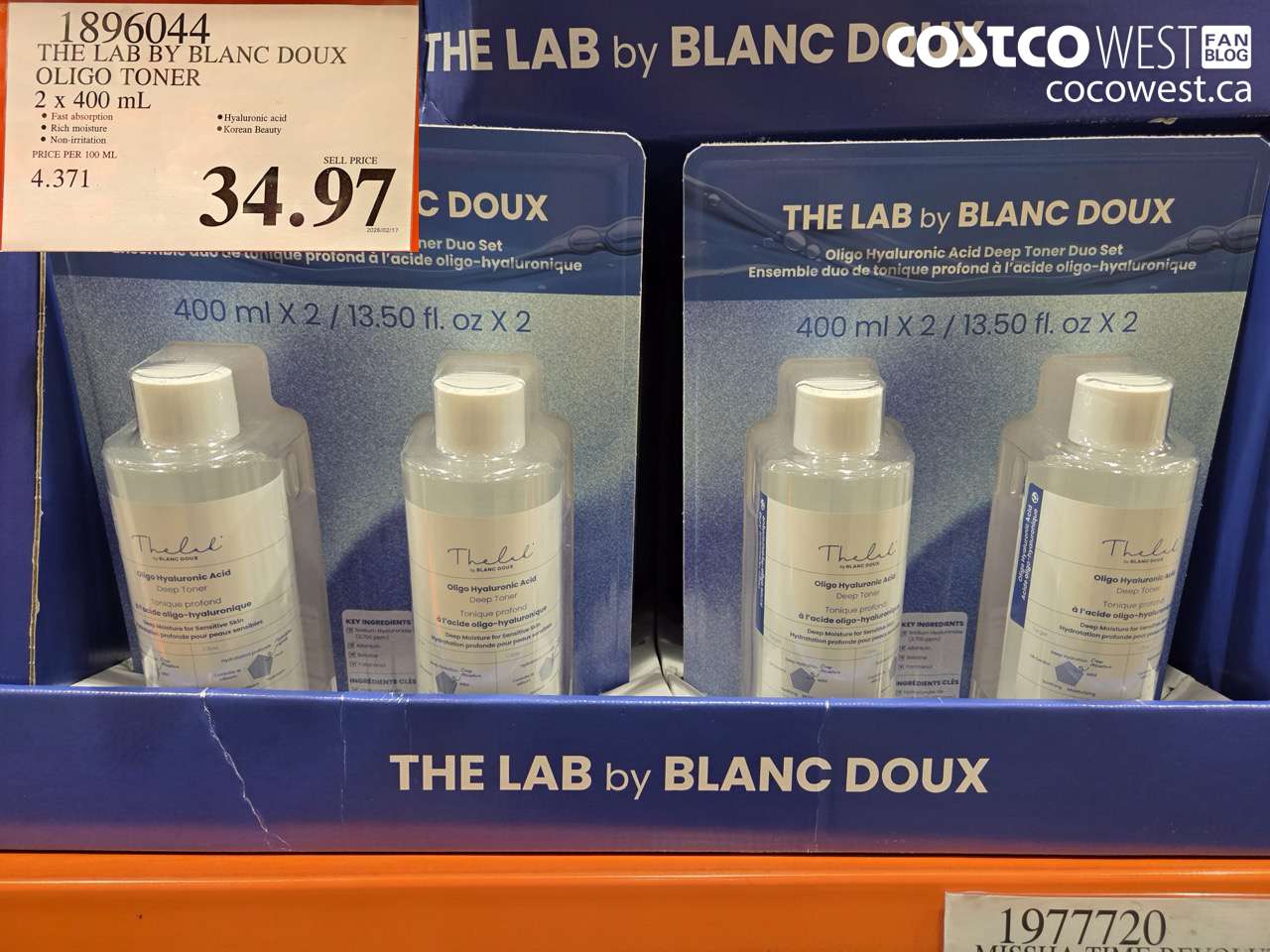 1896044 THE LAB BY BLANC DOUX OLIGO TONER 2 X 400 ML $34.97