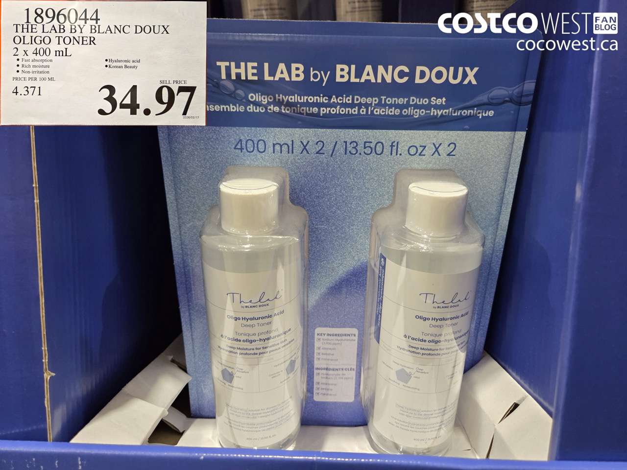 1896044 THE LAB BY BLANC DOUX OLIGO TONER 2 x 400 mL $34.97