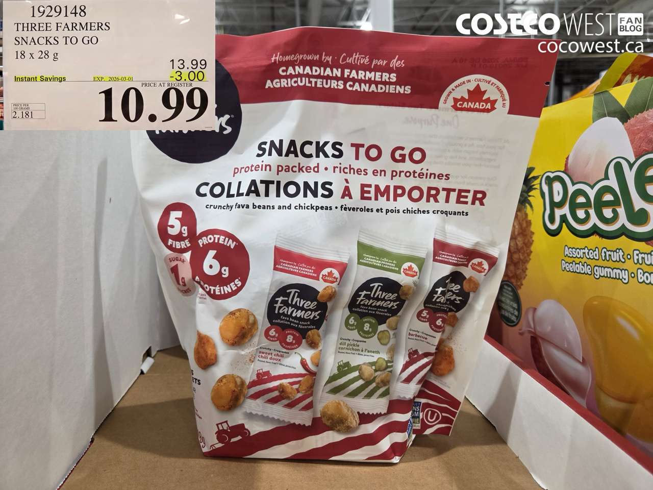 1929148 THREE FARMERS SNACKS TO GO 18 X 28 G ($3.00 INSTANT SAVINGS EXPIRES ON 2026-03-01) $10.99