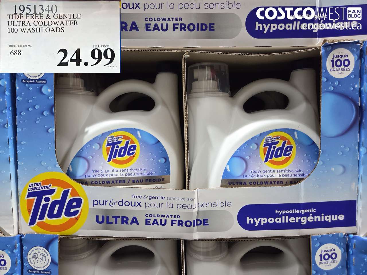 1951340 TIDE FREE & GENTLE ULTRA COLDWATER 100 WASHLOADS $24.99