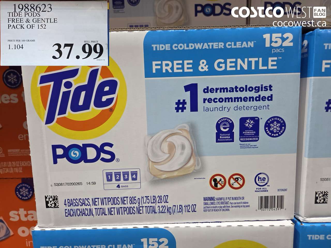 1988623 TIDE PODS FREE & GENTLE PACK OF 152 $37.99
