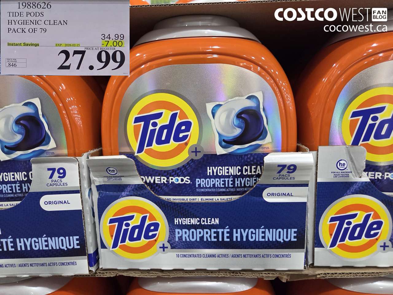 1988626 TIDE PODS HYGIENIC CLEAN PACK OF 79 ($7.00 INSTANT SAVINGS EXPIRES ON 2026-02-15) $27.99