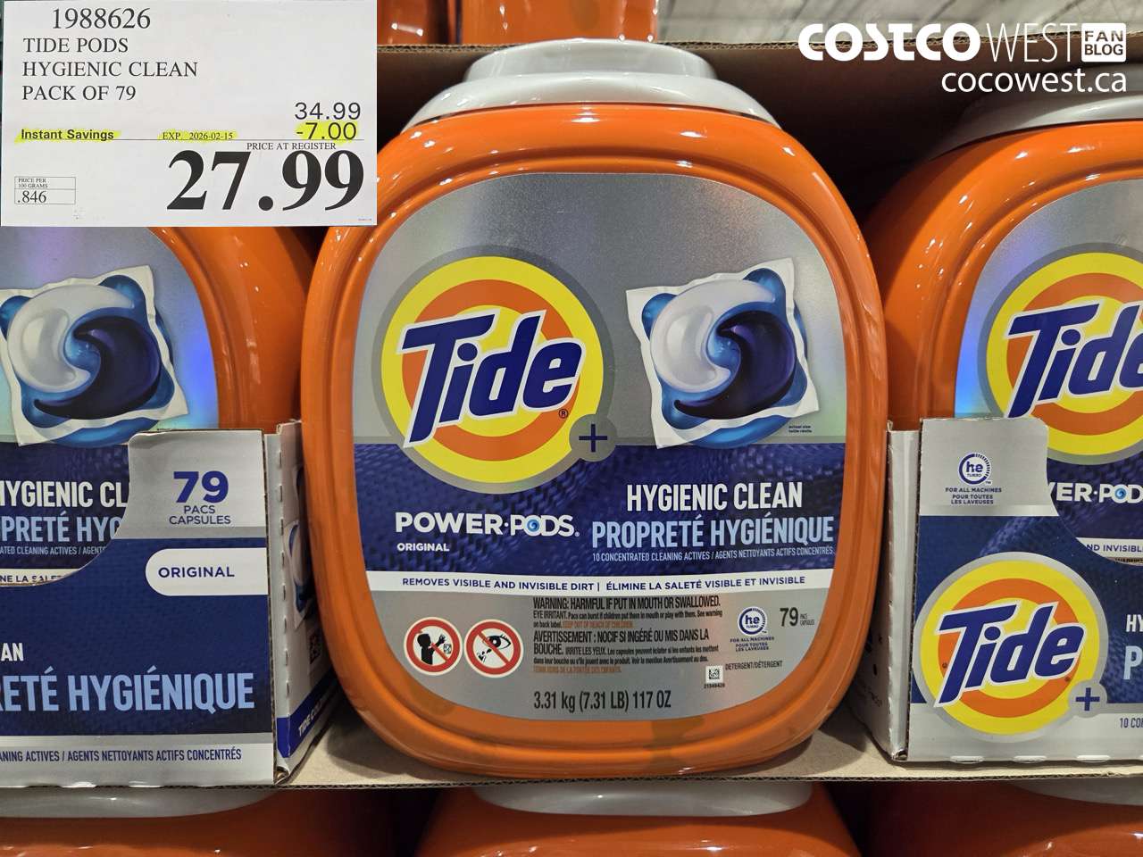 1988626 TIDE PODS HYGIENIC CLEAN PACK OF 79 ($7.00 INSTANT SAVINGS EXPIRES ON 2026-02-15) $27.99