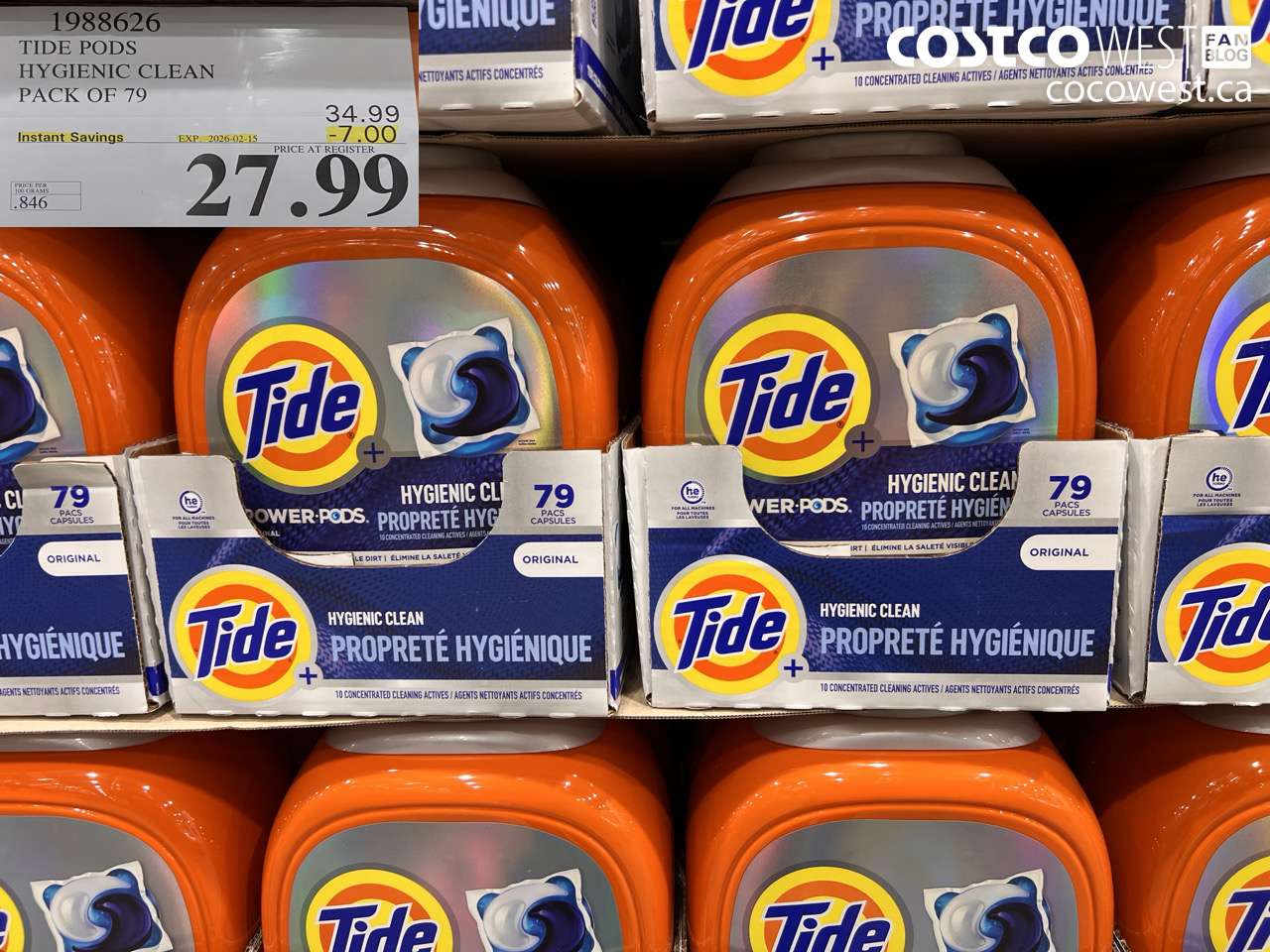 1988626 TIDE PODS HYGIENIC CLEAN PACK OF 79 ($7.00 INSTANT SAVINGS EXPIRES ON 2026-02-15) $27.99