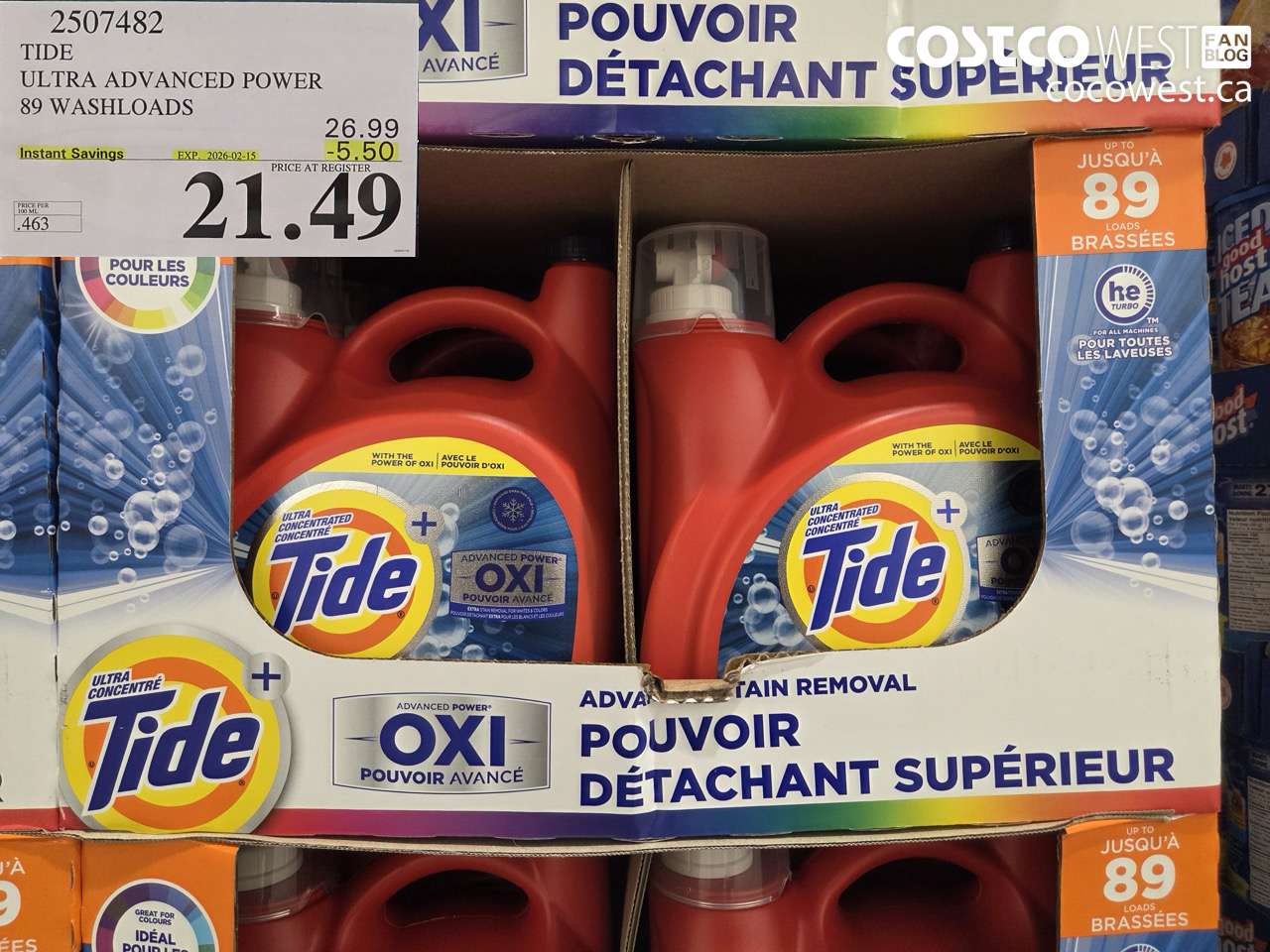 2507482 TIDE ULTRA ADVANCED POWER 89 WASHLOADS ($5.50 INSTANT SAVINGS EXPIRES ON 2026-02-15) $21.49