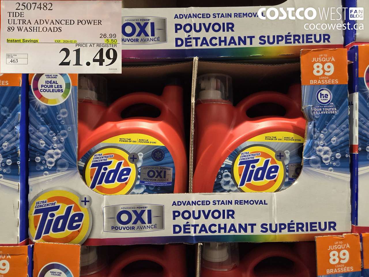 2507482 TIDE ULTRA ADVANCED POWER 89 WASHLOADS ($5.50 INSTANT SAVINGS EXPIRES ON 2026-02-15) $21.49