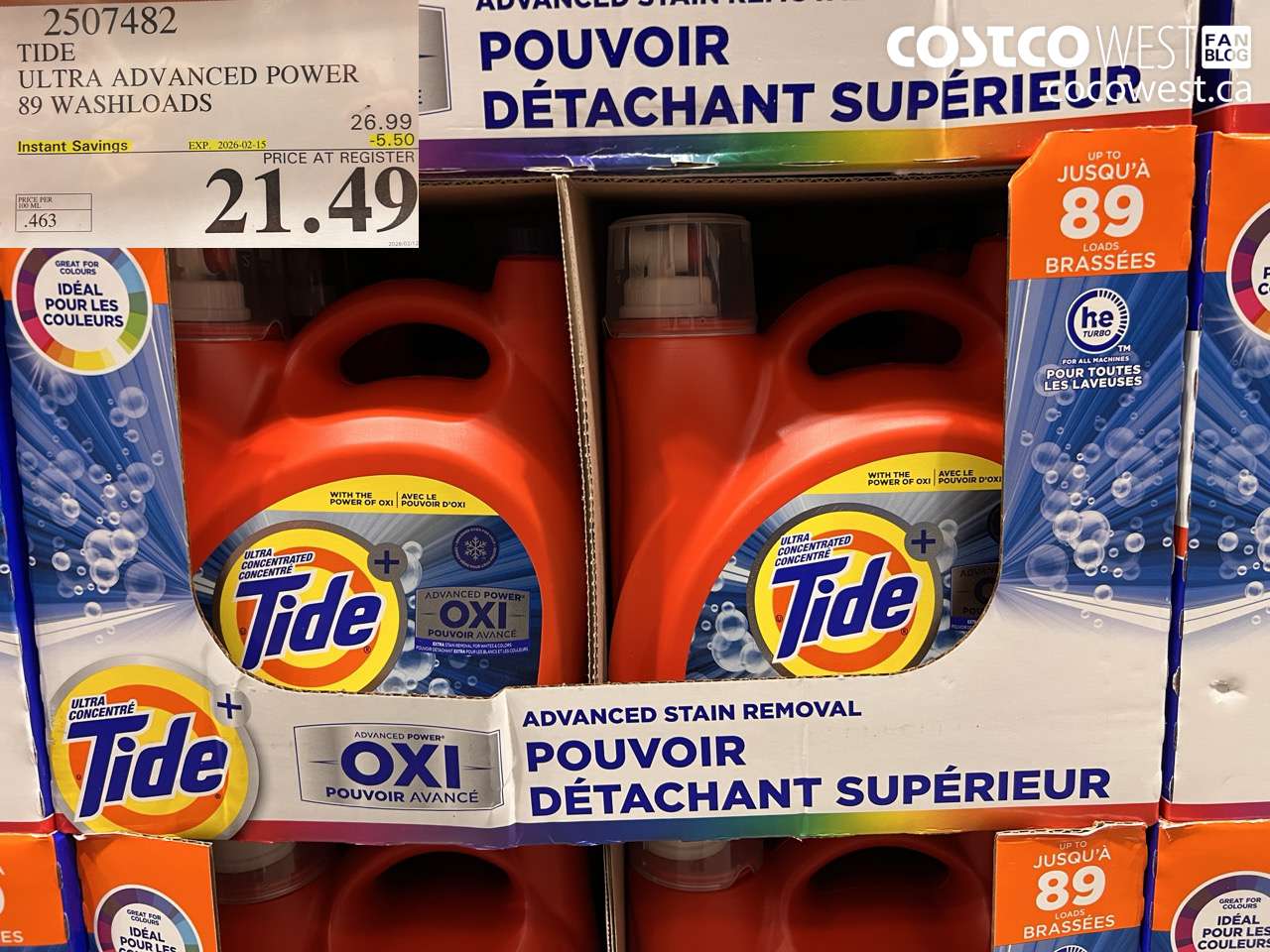 2507482 TIDE ULTRA ADVANCED POWER 89 WASHLOADS ($5.50 INSTANT SAVINGS EXPIRES ON 2026-02-15) $21.49