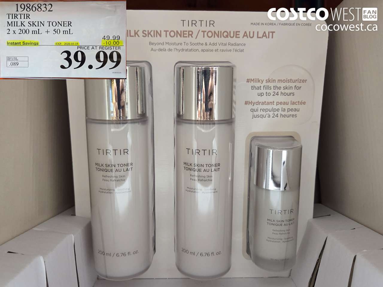 1986832 TIRTIR MILK SKIN TONER 2 X 200 ML + 50 ML ($10.00 INSTANT SAVINGS EXPIRES ON 2026-03-15) $39.99