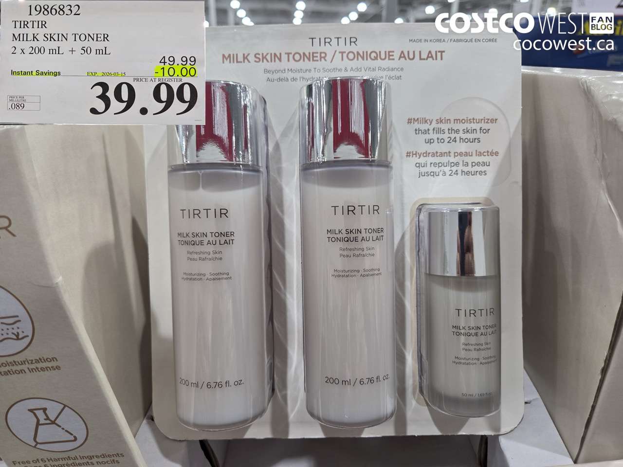 1986832 TIRTIR MILK SKIN TONER 2 x 200 mL + 50 mL ($10.00 INSTANT SAVINGS EXPIRES ON 2026-03-15) $39.99