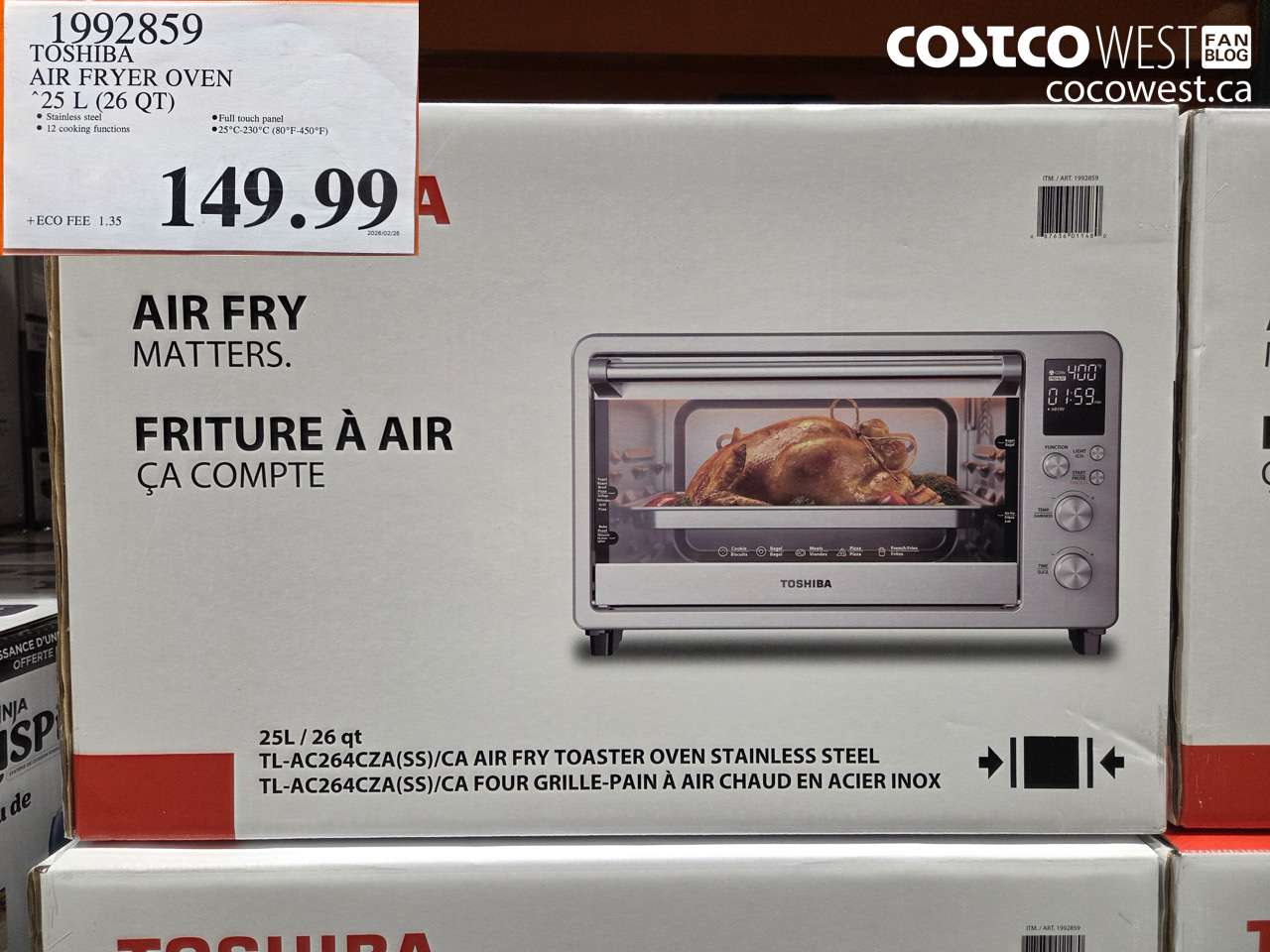 1992859 TOSHIBA AIR FRYER OVEN 25 L (26 QT) $149.99