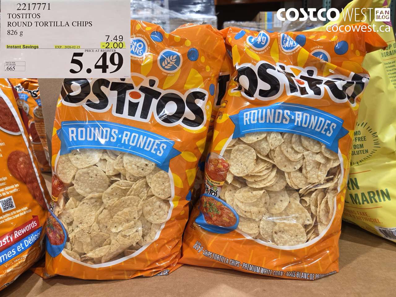 2217771 TOSTITOS ROUND TORTILLA CHIPS 826 g ($2.00 INSTANT SAVINGS EXPIRES ON 2026-02-15) $5.49