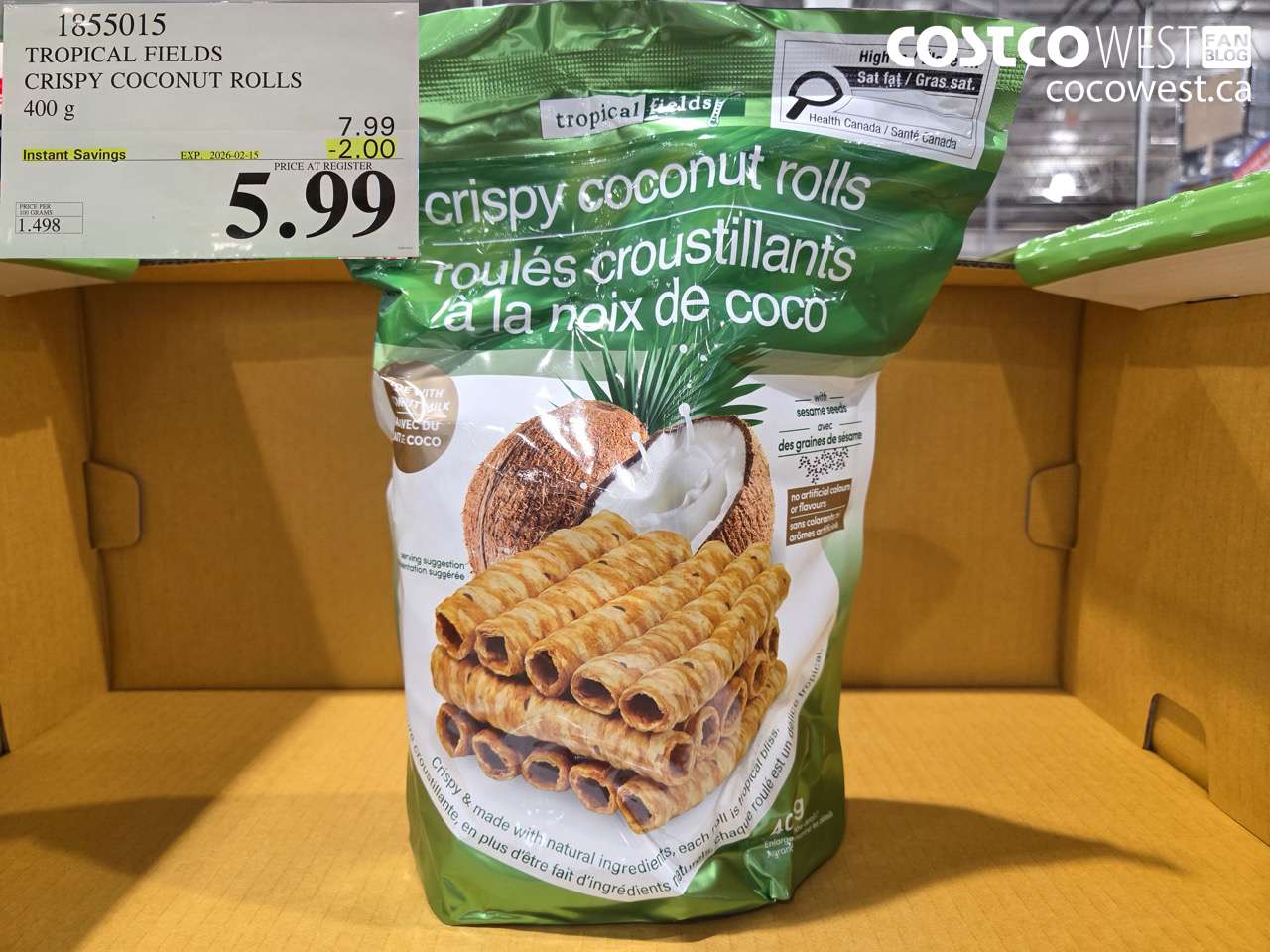1855015 TROPICAL FIELDS CRISPY COCONUT ROLLS ($2.00 INSTANT SAVINGS EXPIRES ON 2026-02-15) $5.99