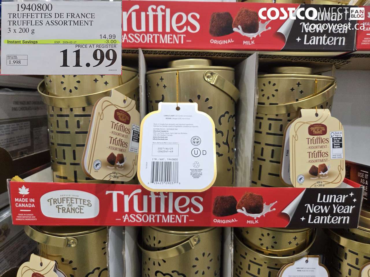1940800 TRUFFETTES DE FRANCE TRUFFLES ASSORTMENT 3 x 200 g ($3.00 INSTANT SAVINGS EXPIRES ON 2026-02-17) $11.99