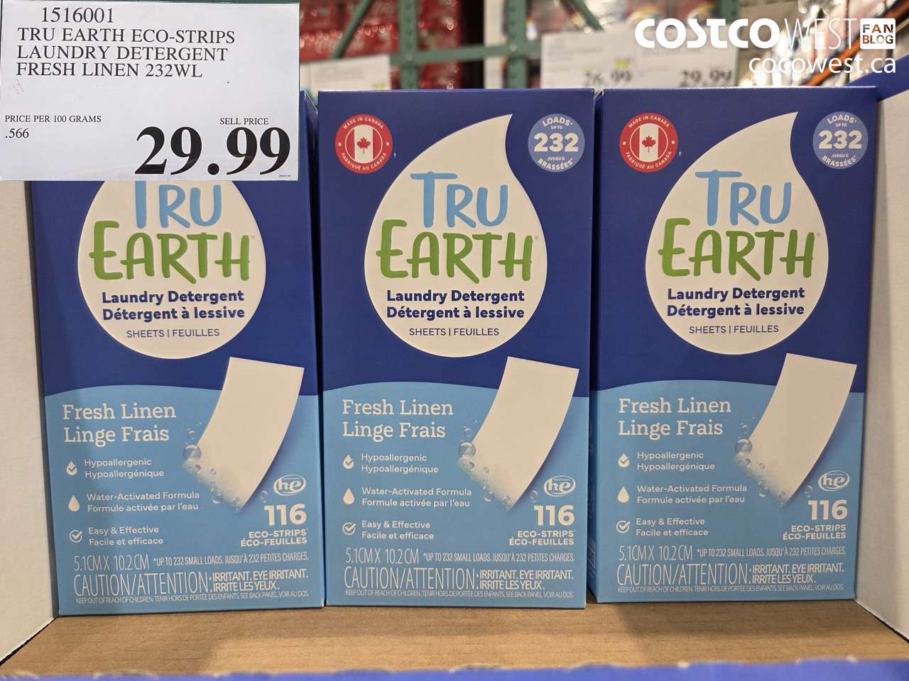 1516001 TRU EARTH ECO-STRIPS LAUNDRY DETERGENT FRESH LINEN 232WL $29.99