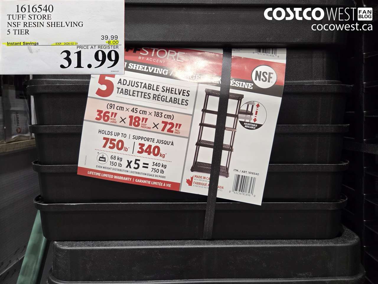 1616540 TUFF STORE NSF RESIN SHELVING 5 TIER ($8.00 INSTANT SAVINGS EXPIRES ON 2026-02-15) $31.99