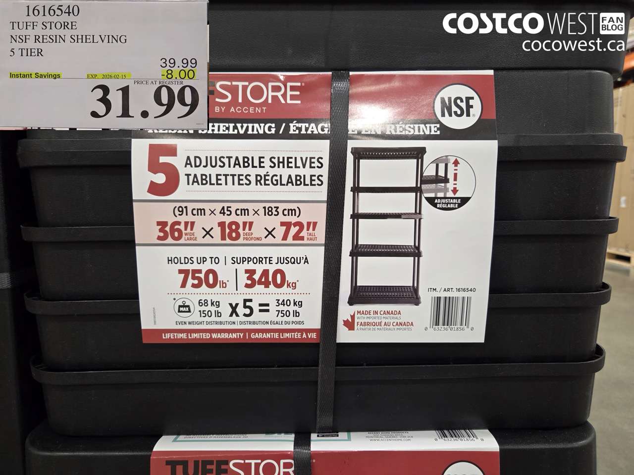 1616540 TUFF STORE NSF RESIN SHELVING 5 TIER ($8.00 INSTANT SAVINGS EXPIRES ON 2026-02-15) $31.99