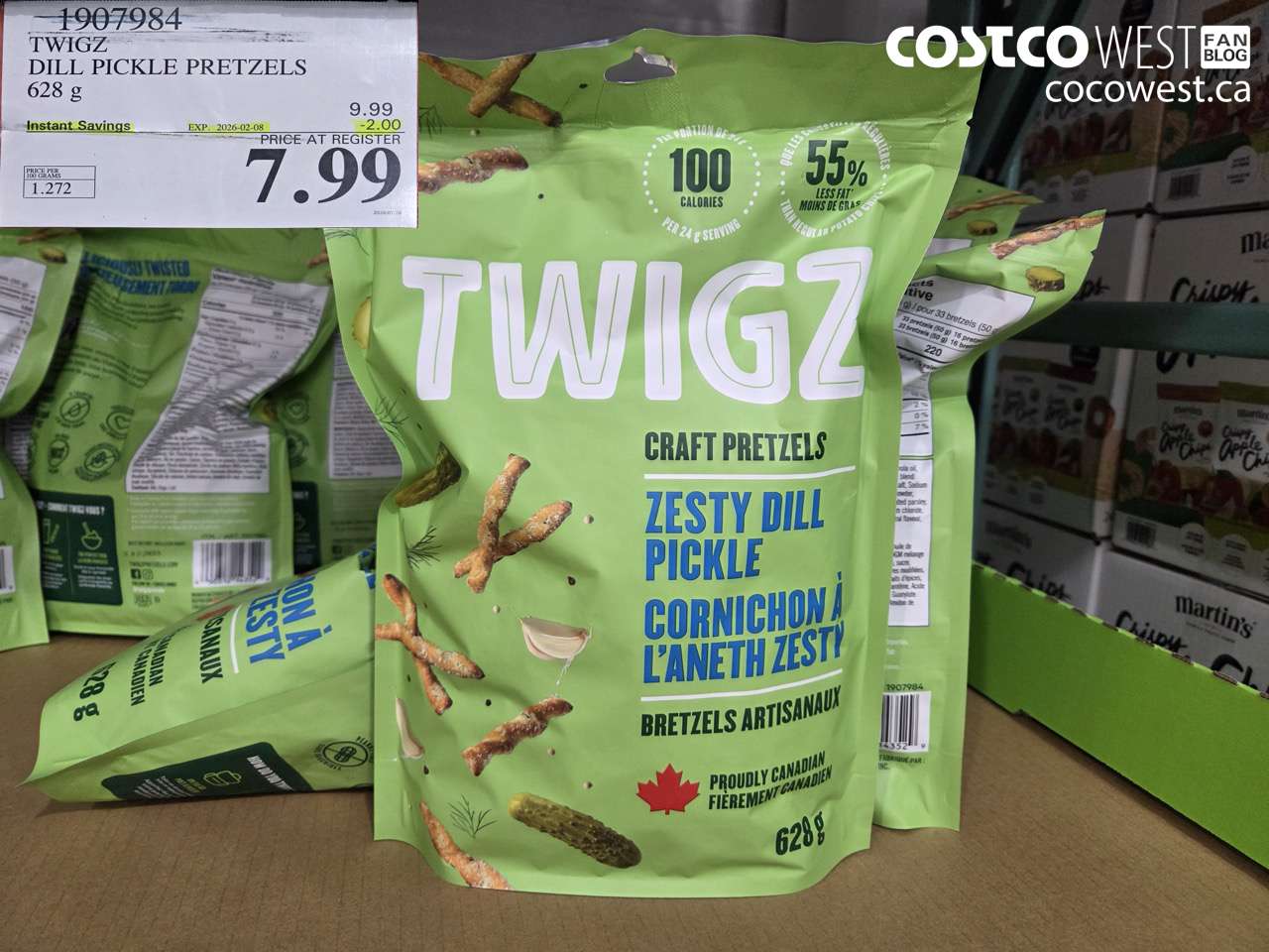 1907984 TWIGZ ZESTY DILL PICKLE PRETZELS 628G ($2.00 INSTANT SAVINGS EXPIRES ON 2026-02-08) $7.99