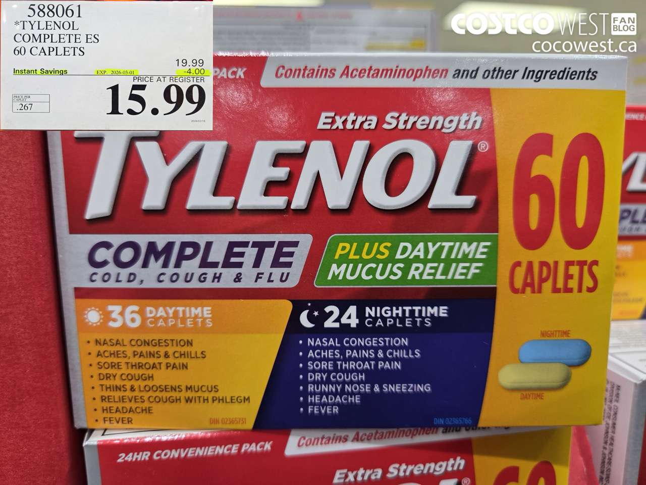 588061 TYLENOL COMPLETE ES 60 CAPLETS ($4.00 INSTANT SAVINGS EXPIRES ON 2026-03-01) $15.99