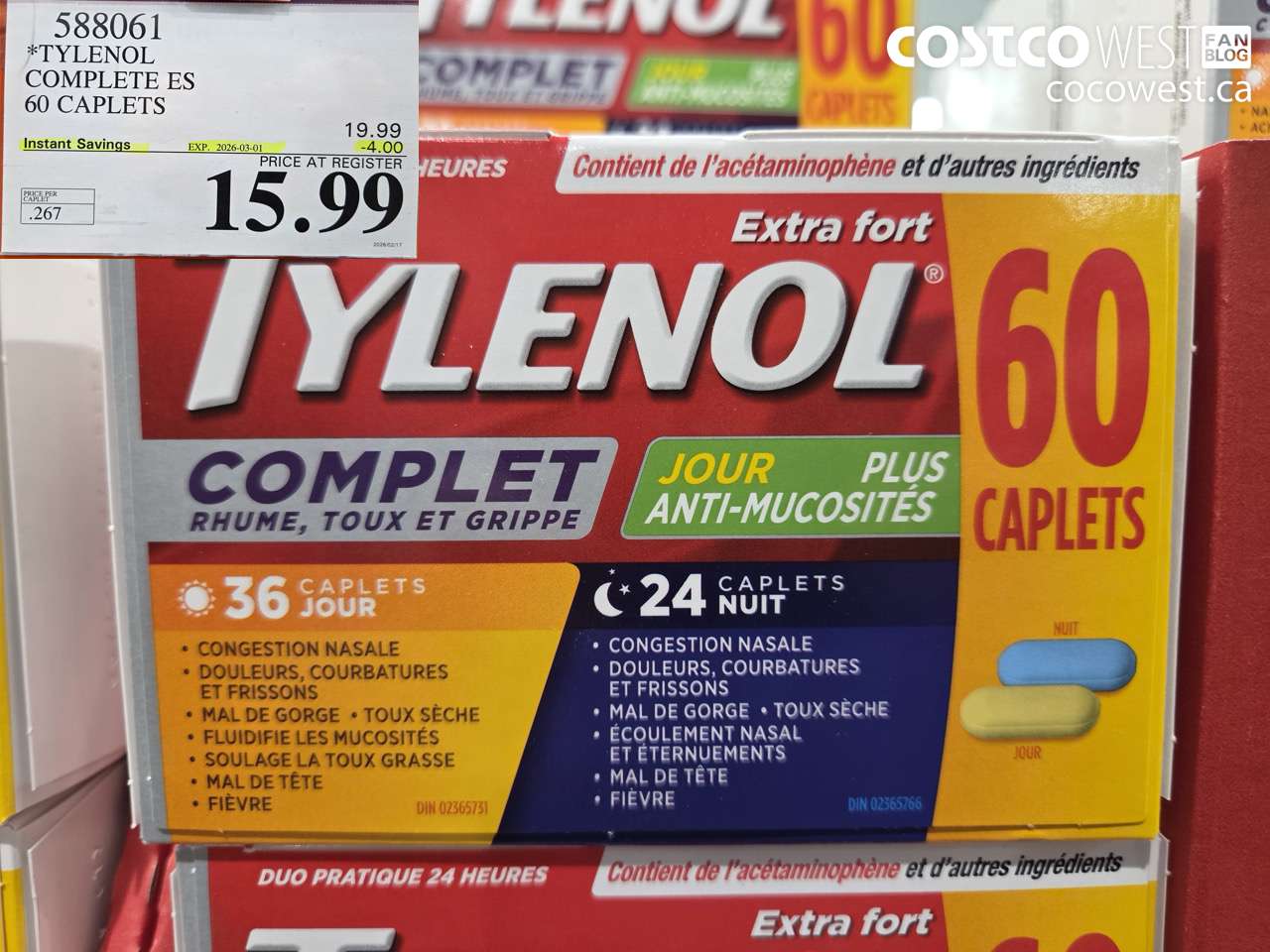 588061 TYLENOL COMPLETE ES 60 CAPLETS ($4.00 INSTANT SAVINGS EXPIRES ON 2026-03-01) $15.99