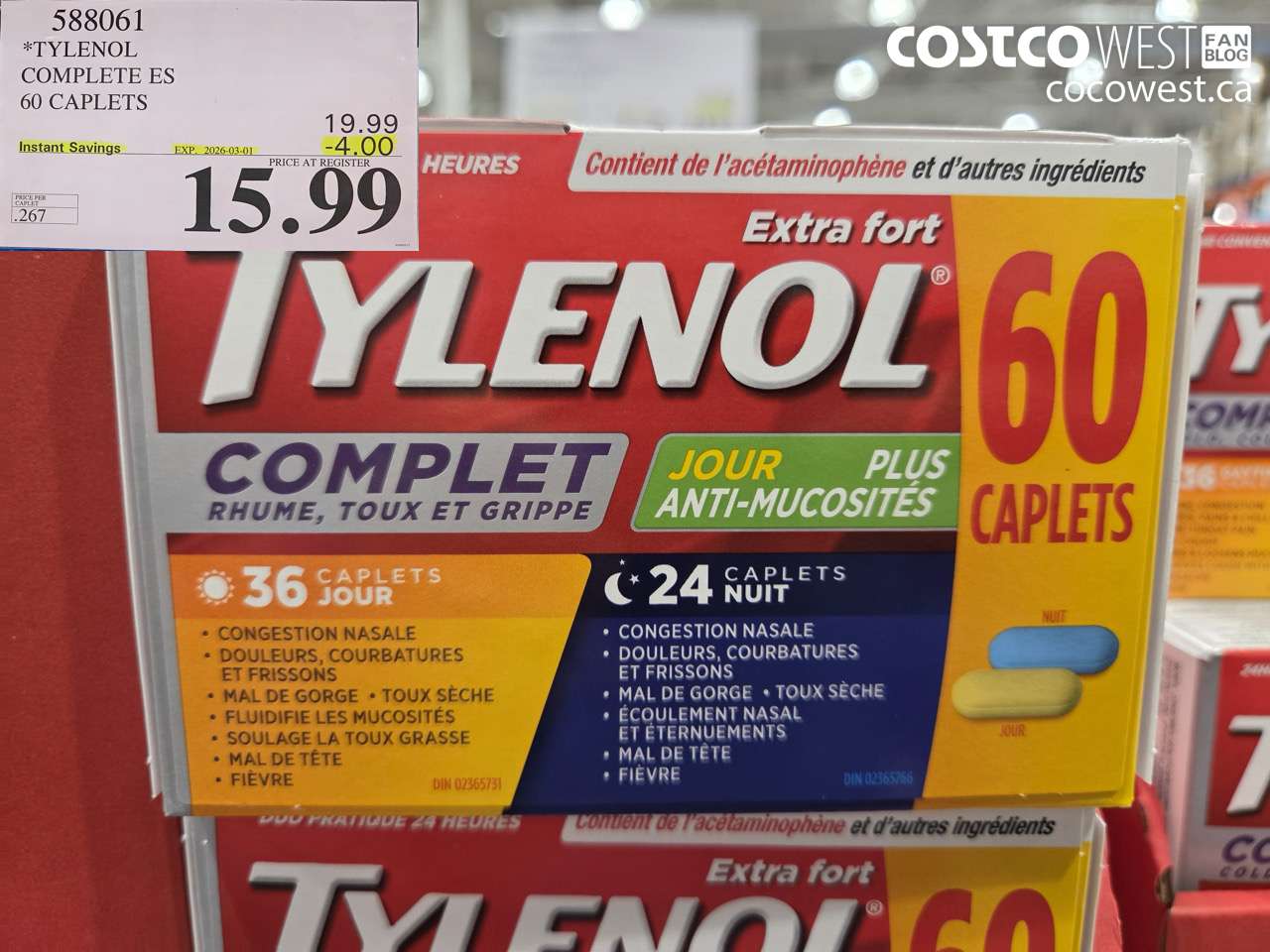 588061 TYLENOL COMPLETE ES 60 CAPLETS ($4.00 INSTANT SAVINGS EXPIRES ON 2026-03-01) $15.99