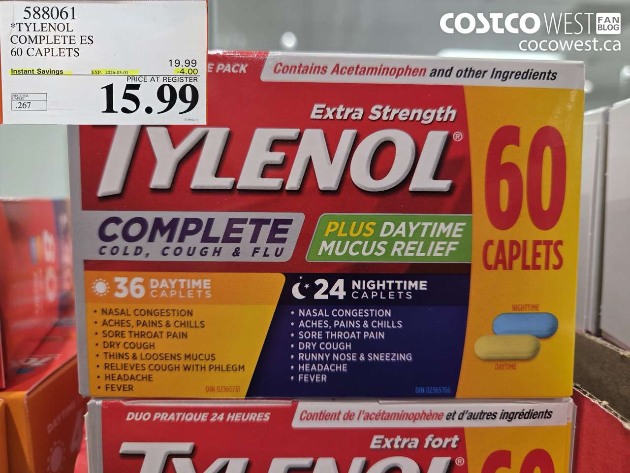 588061 TYLENOL COMPLETE ES 60 CAPLETS ($4.00 INSTANT SAVINGS EXPIRES ON 2026-03-01) $15.99