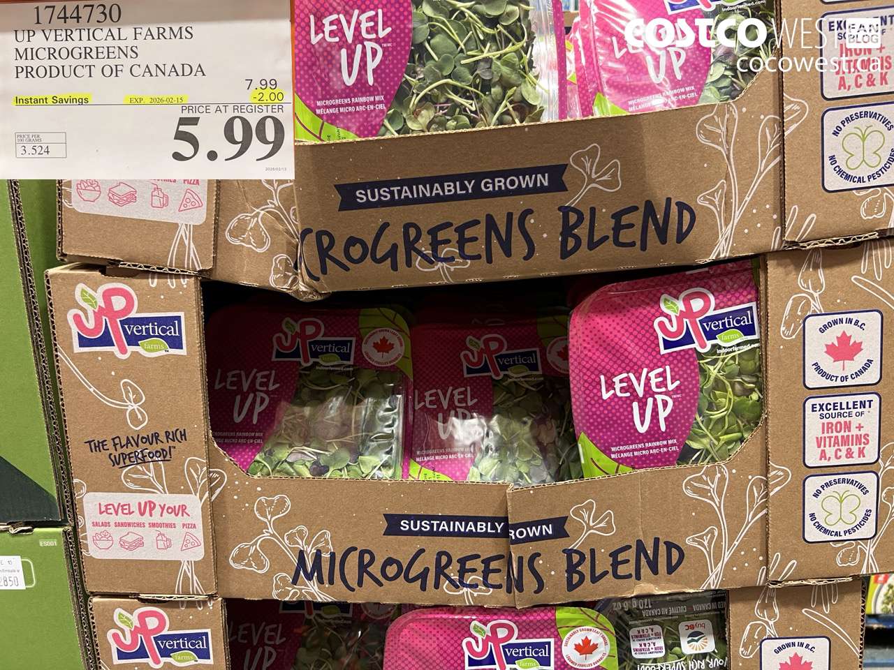 1744730 UP VERTICAL FARMS MICROGREENS PRODUCT OF CANADA ($2.00 INSTANT SAVINGS EXPIRES ON 2026-02-15) $5.99