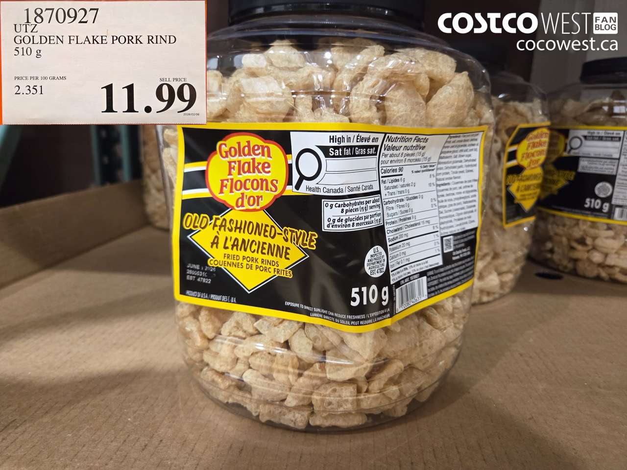 1870927 UTZ GOLDEN FLAKE PORK RIND 510 G $11.99