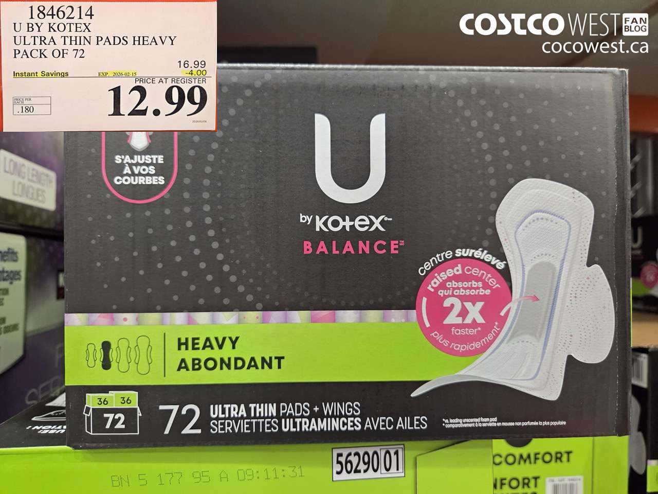 1846214 U BY KOTEX ULTRA THIN PADS HEAVY PACK OF 72 ($4.00 INSTANT SAVINGS EXPIRES ON 2026-02-15) $12.99