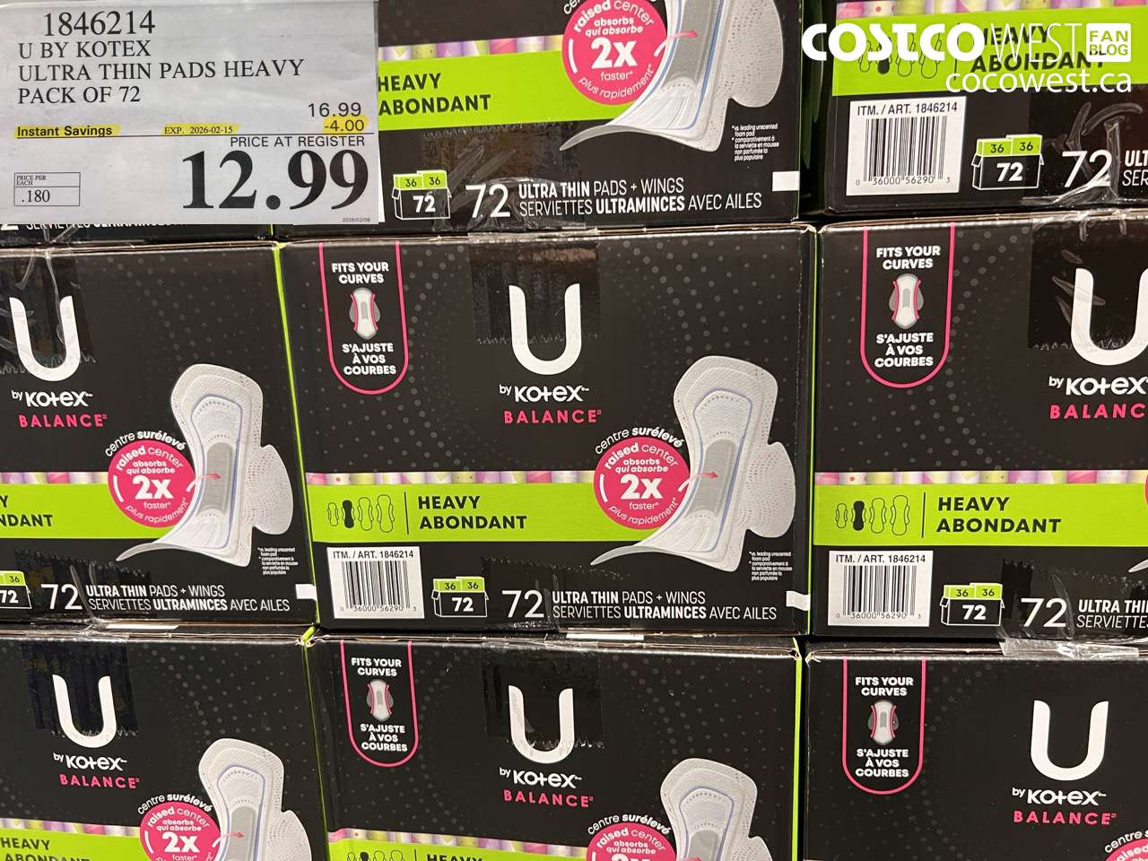 1846214 U BY KOTEX ULTRA THIN PADS HEAVY PACK OF 72 ($4.00 INSTANT SAVINGS EXPIRES ON 2026-02-15) $12.99