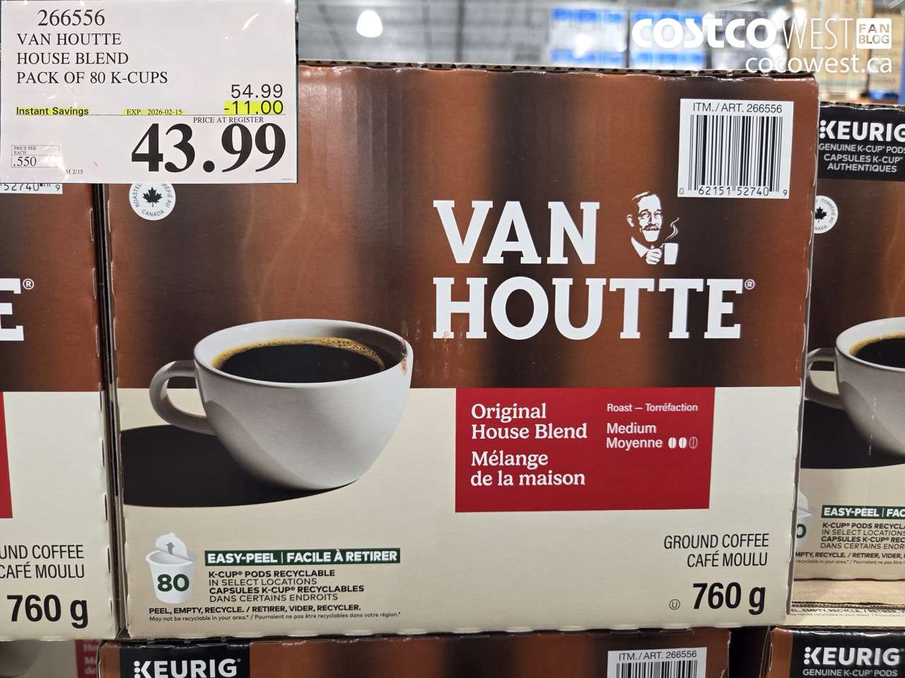 266556 VAN HOUTTE HOUSE BLEND PACK OF 80 K-CUPS ($11.00 INSTANT SAVINGS EXPIRES ON 2026-02-15) $43.99