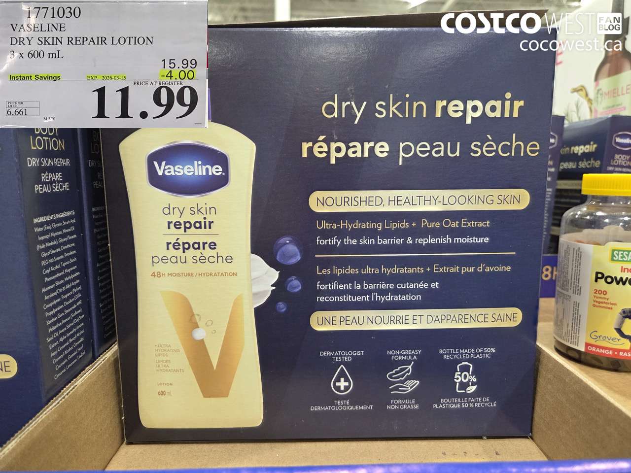 1771030 VASELINE DRY SKIN REPAIR LOTION 3 X 600ML ($4.00 INSTANT SAVINGS EXPIRES ON 2026-03-15) $11.99