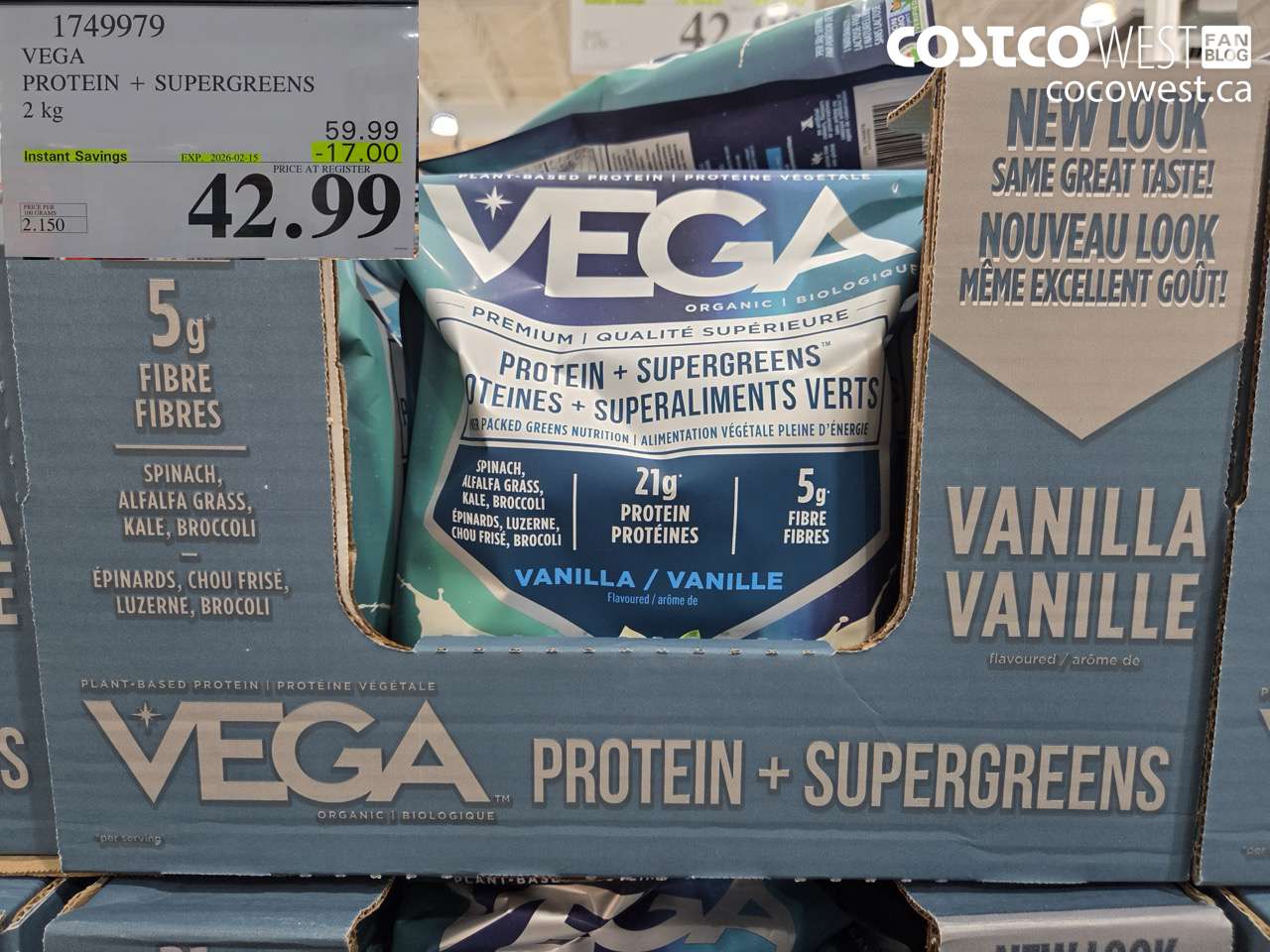 1749979 VEGA ORGANIC PROTEIN & GREENS 2 KG ($17.00 INSTANT SAVINGS EXPIRES ON 2026-02-15) $42.99