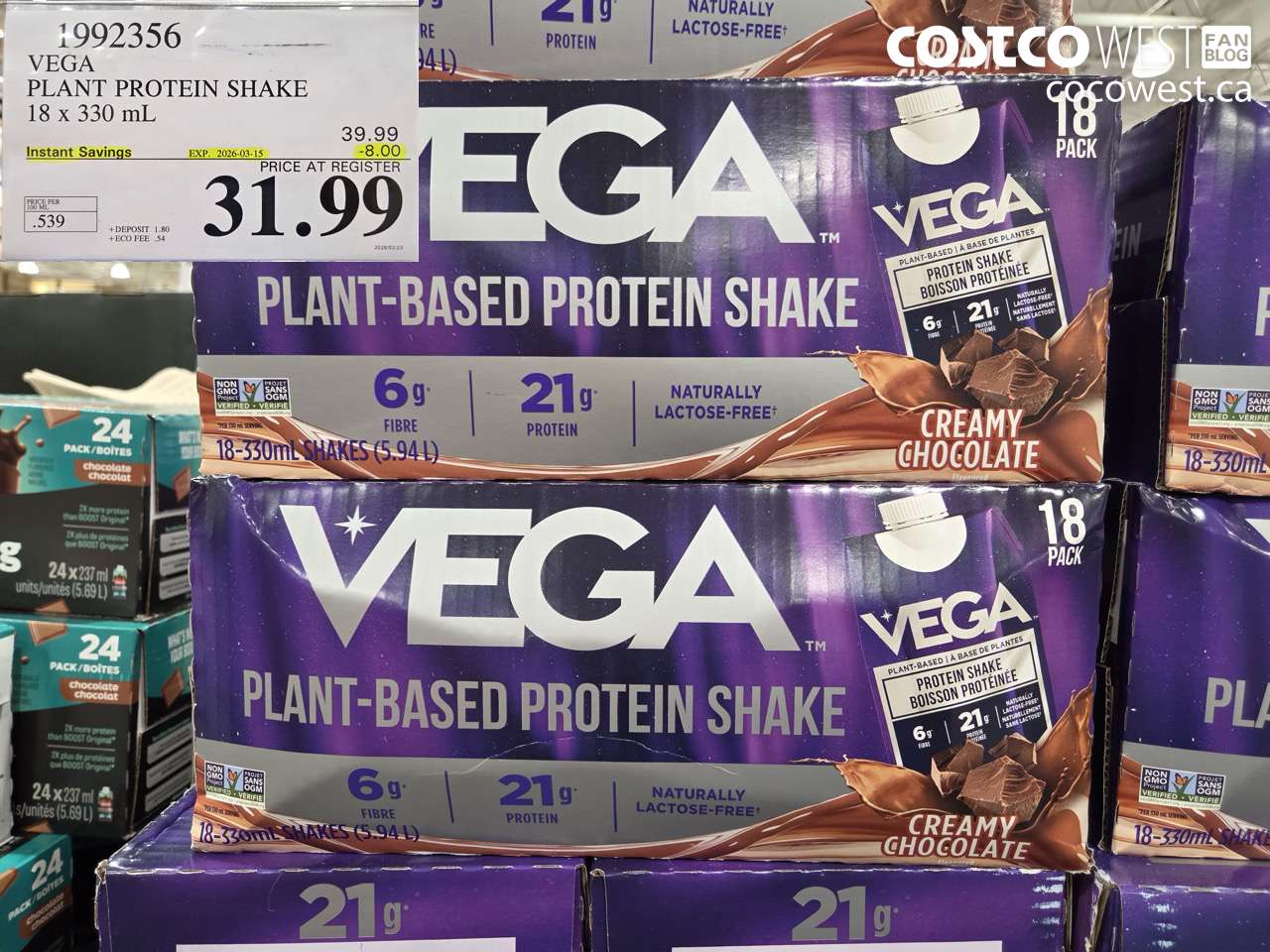 1992356 VEGA PLANT PROTEIN SHAKE 18 X 330 ML ($8.00 INSTANT SAVINGS EXPIRES ON 2026-03-15) $31.99