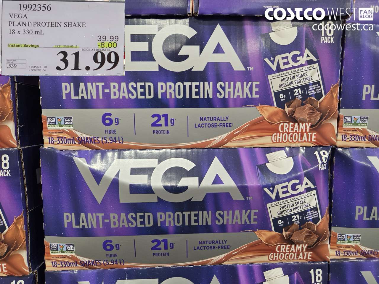 1992356 VEGA PLANT PROTEIN SHAKE 18 x 330 mL ($8.00 INSTANT SAVINGS EXPIRES ON 2026-03-15) $31.99