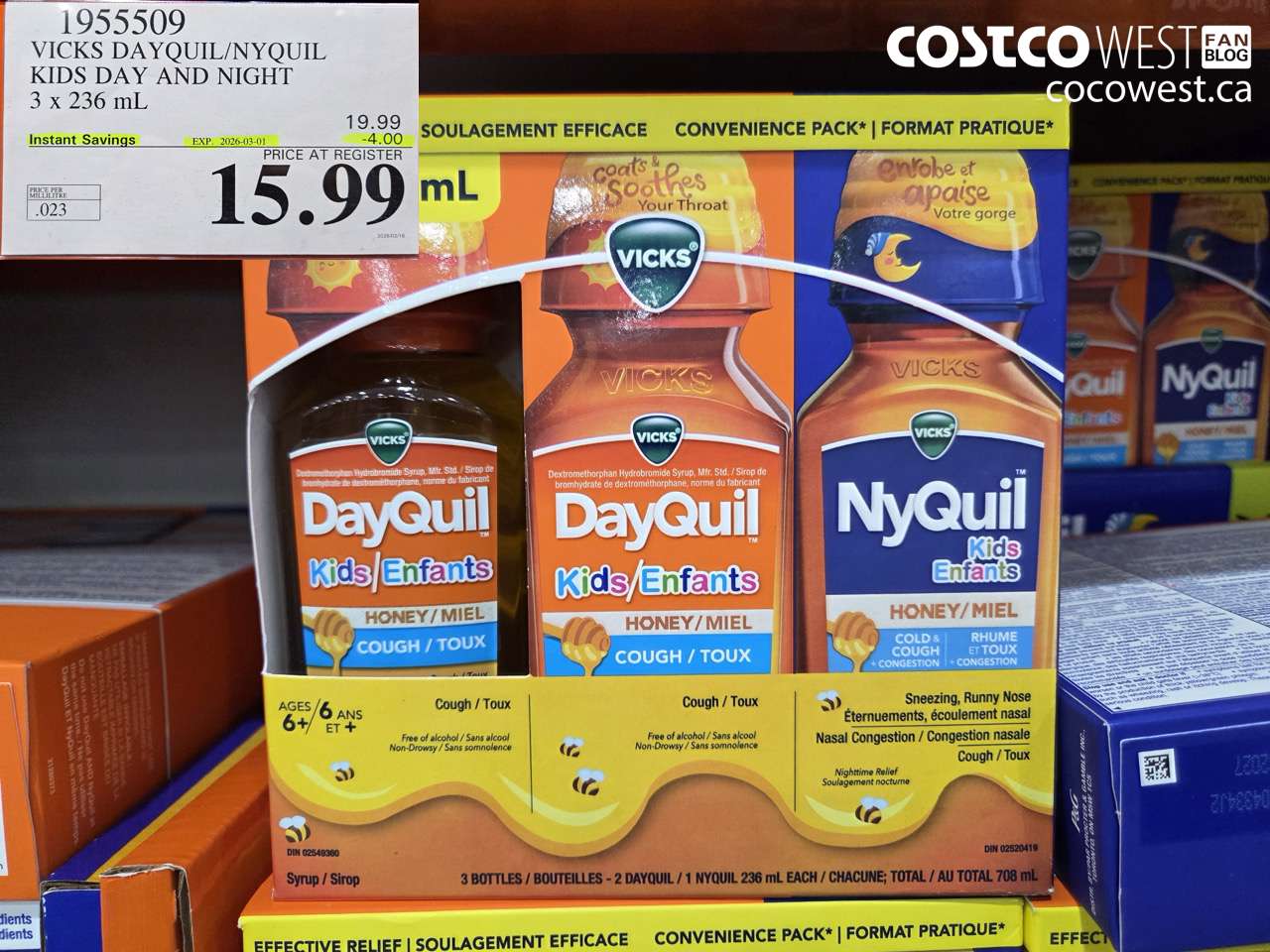 1955509 VICKS DAYQUIL/NYQUIL KIDS DAY AND NIGHT 3 X 235ML ($4.00 INSTANT SAVINGS EXPIRES ON 2026-03-01) $15.99